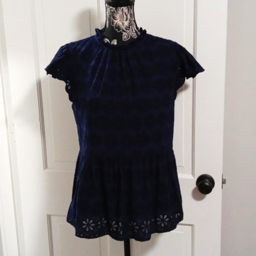 Crown & Ivy Navy Blue Eyelet Top